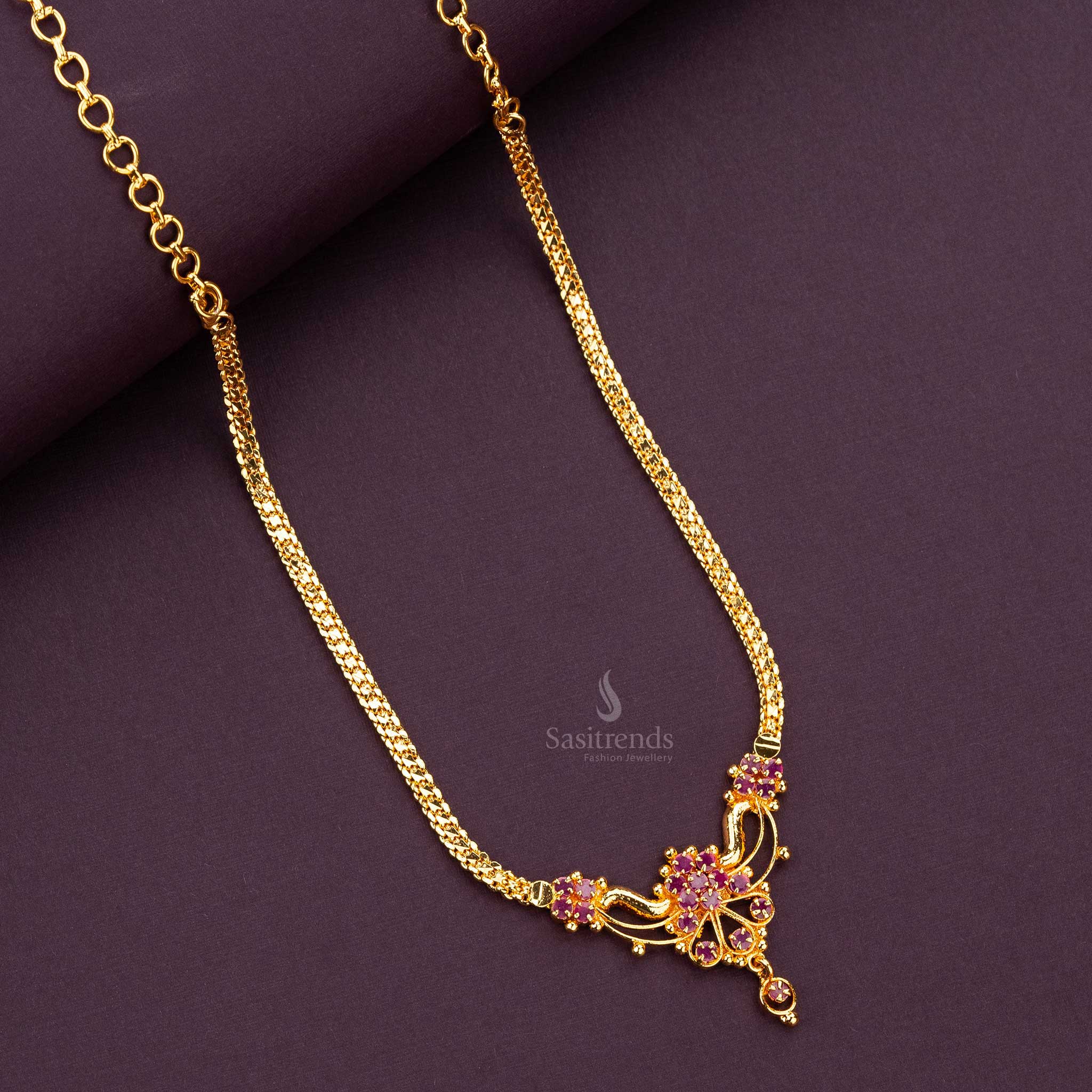 One gram gold plated ruby stone flexible chain necklace