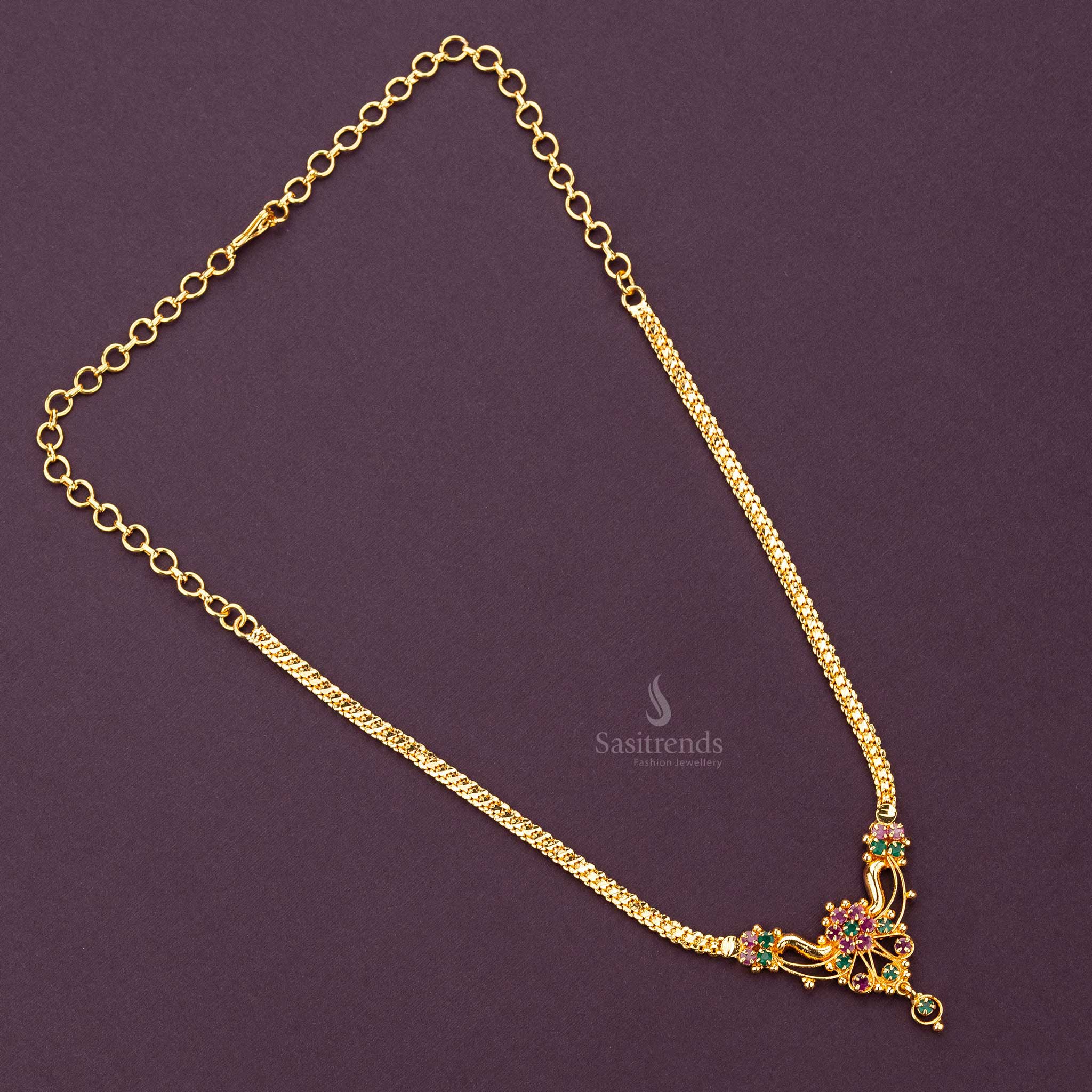 Ruby-green AD stone micro gold plated pendant necklace