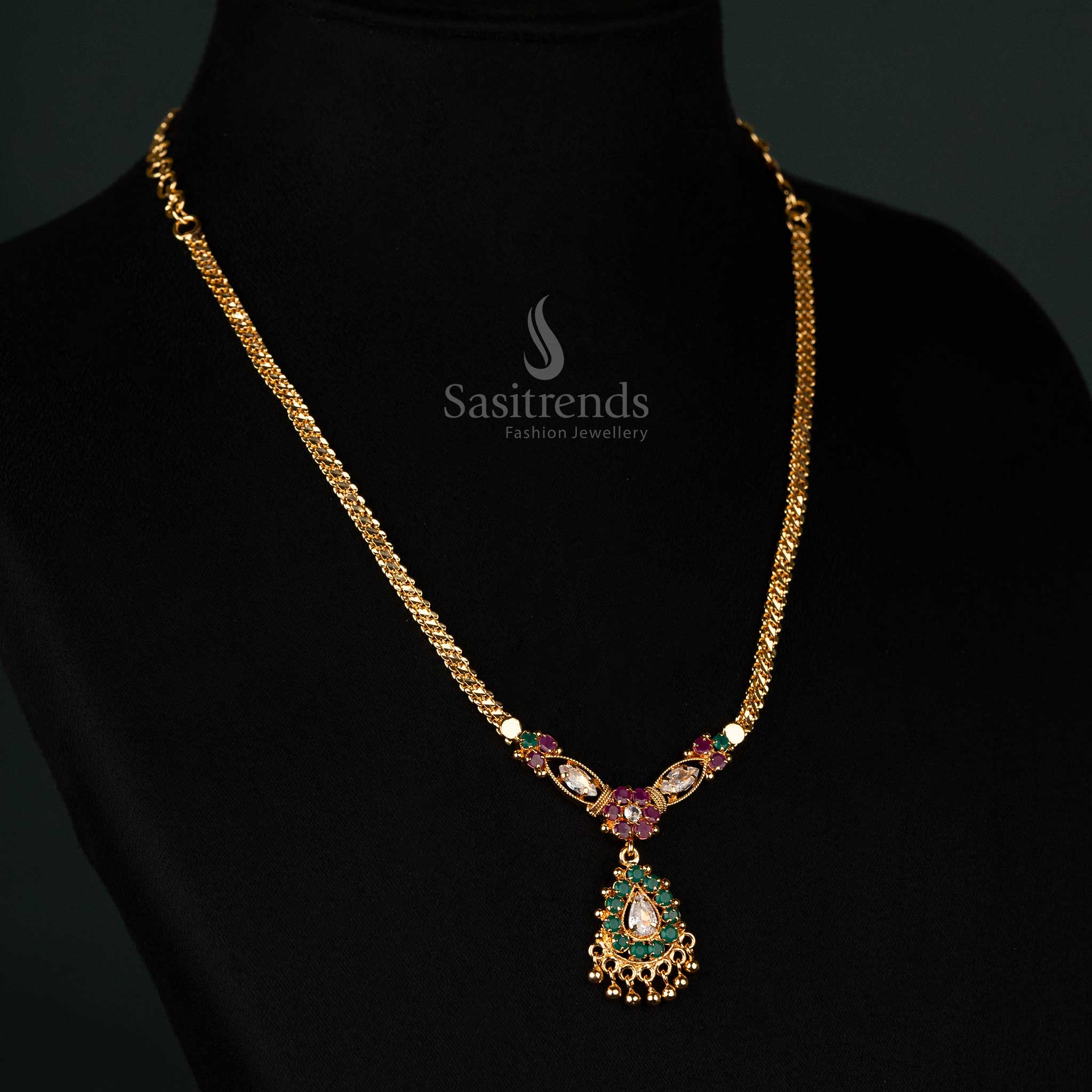 Micro gold plated necklace with teardrop pendant multi color and floral design, guaranteed 24-carat pure gold, look like real gold - Sasitrends