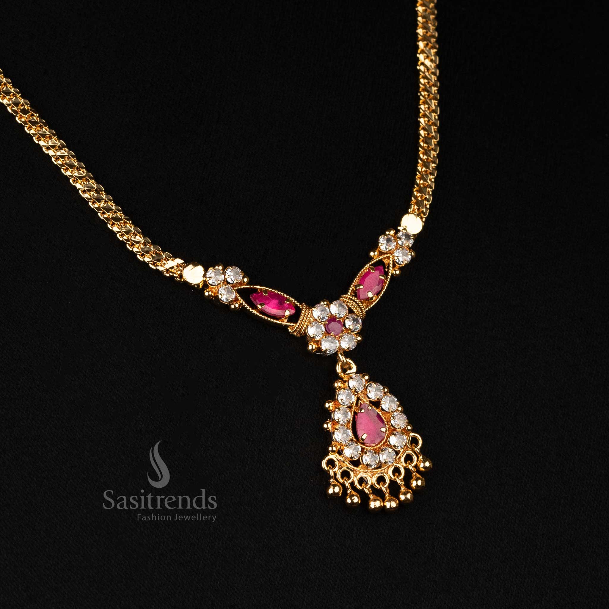 Elegant one gram gold plated necklace with teardrop pendant, 24-carat pure gold finish, look like real gold - Sasitrends