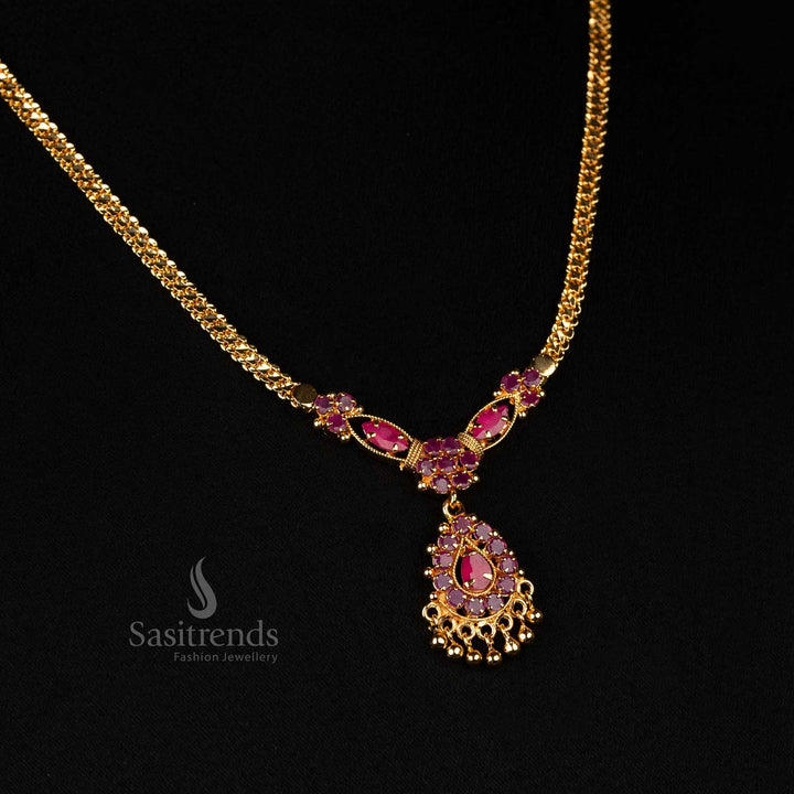 Micro gold plated ruby teardrop necklace with floral patterns, guaranteed to look like real gold - Sasitrends