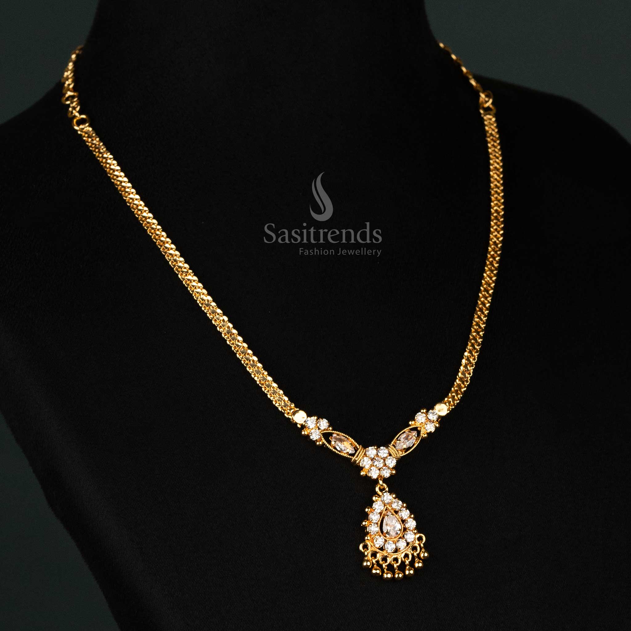 Luxury gold plated teardrop white necklace with intricate floral designs, guaranteed real gold look - Sasitrends