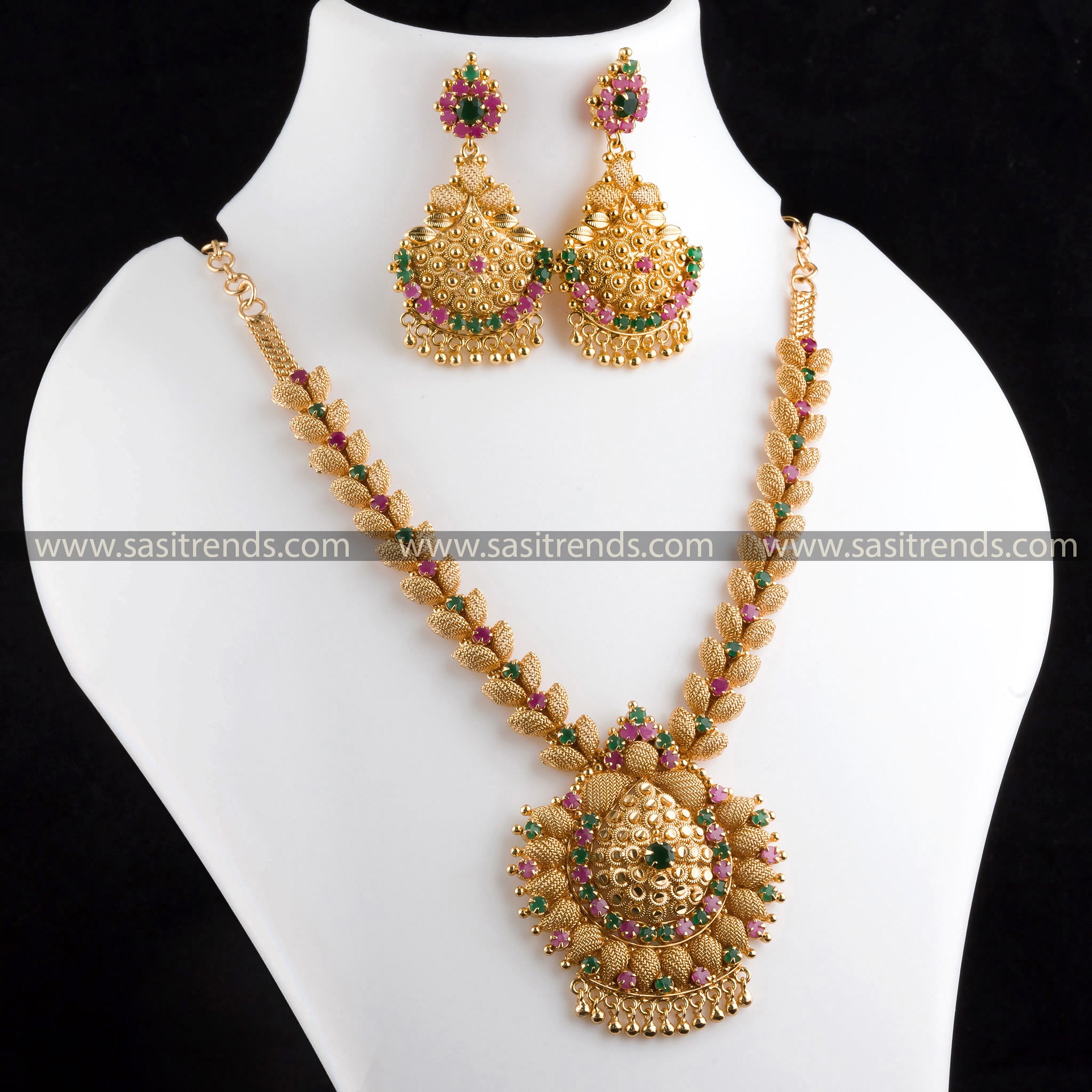 One Gram Micro Gold Plated Traditional Wear Jewellery Set Sasitrends Online Shopping