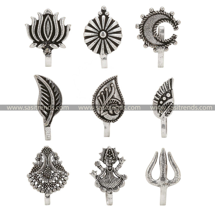 Exquisite Oxidised Silver Combo Nose Pins Set - Sasitrends