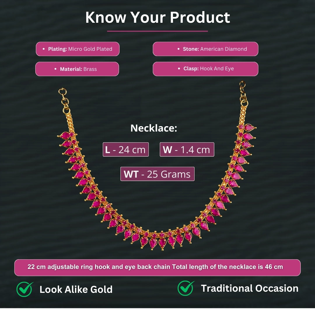 Micro gold plated american diamond necklace measurement image - Sasitrends