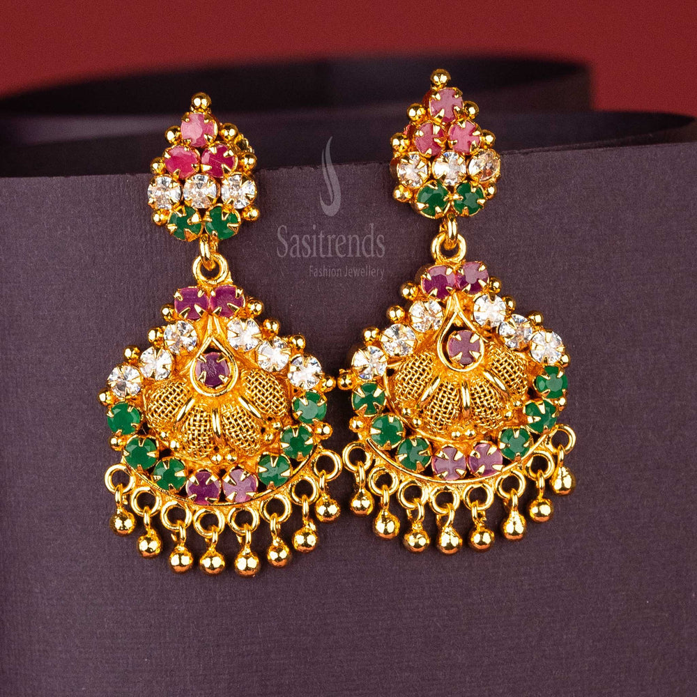 Micro gold-plated traditional earrings with multi-colored stones