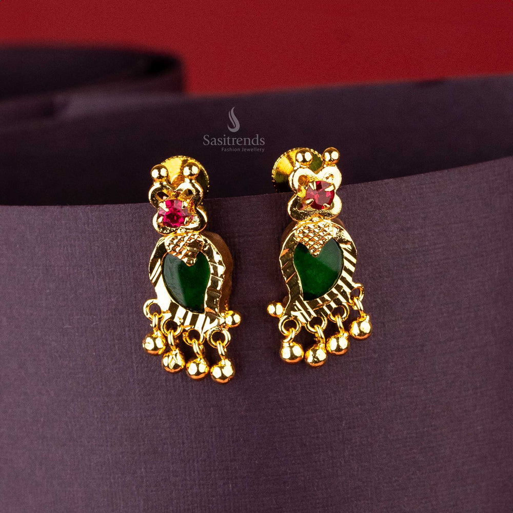 Green Palakka Mango Earrings with Pink Stone, Micro Gold Plated Sasitrends