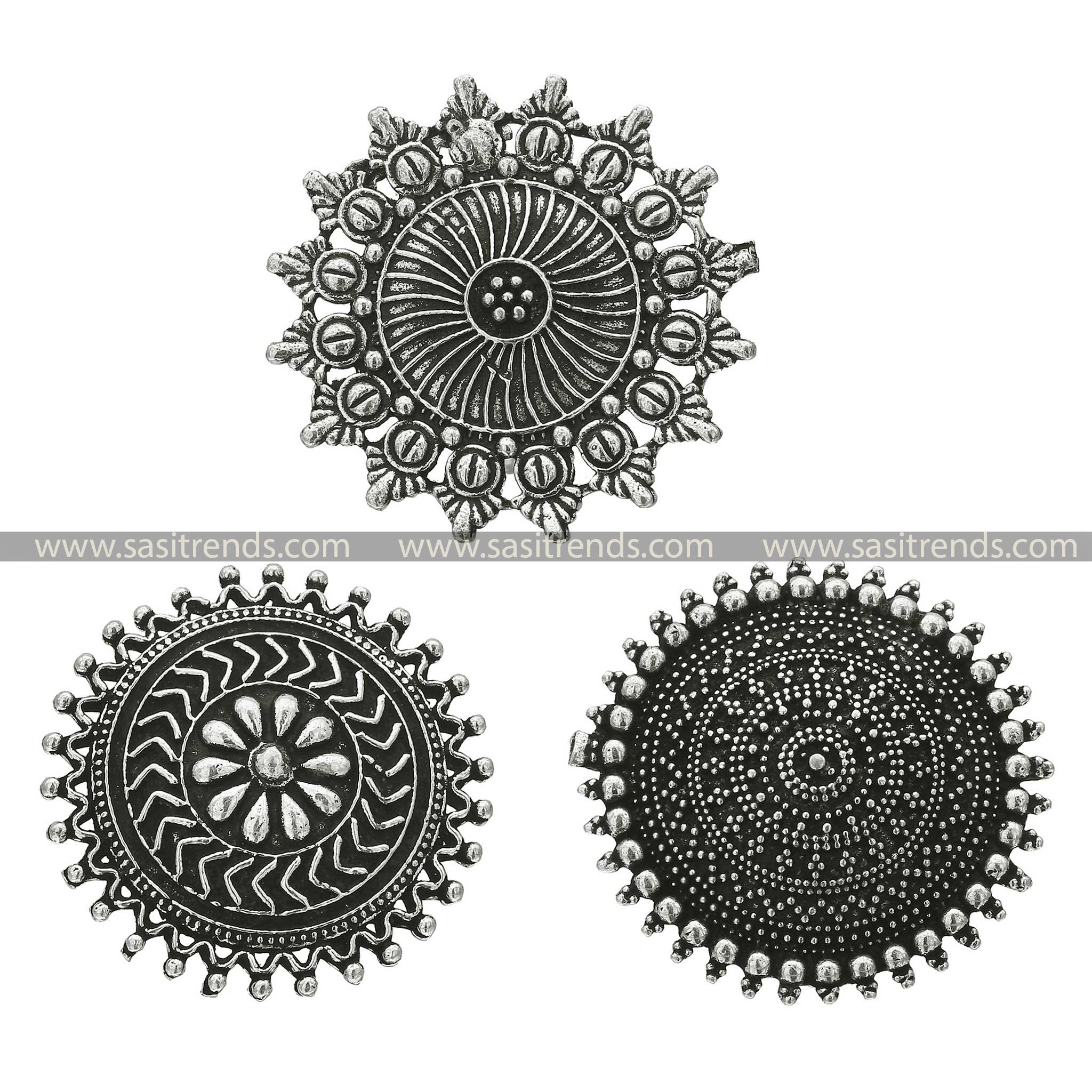 Oxidised Silver Earrings with Sunburst Engravings Navarathiri Special