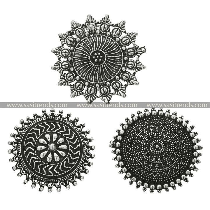 Oxidised Silver Earrings with Sunburst Engravings Navarathiri Special