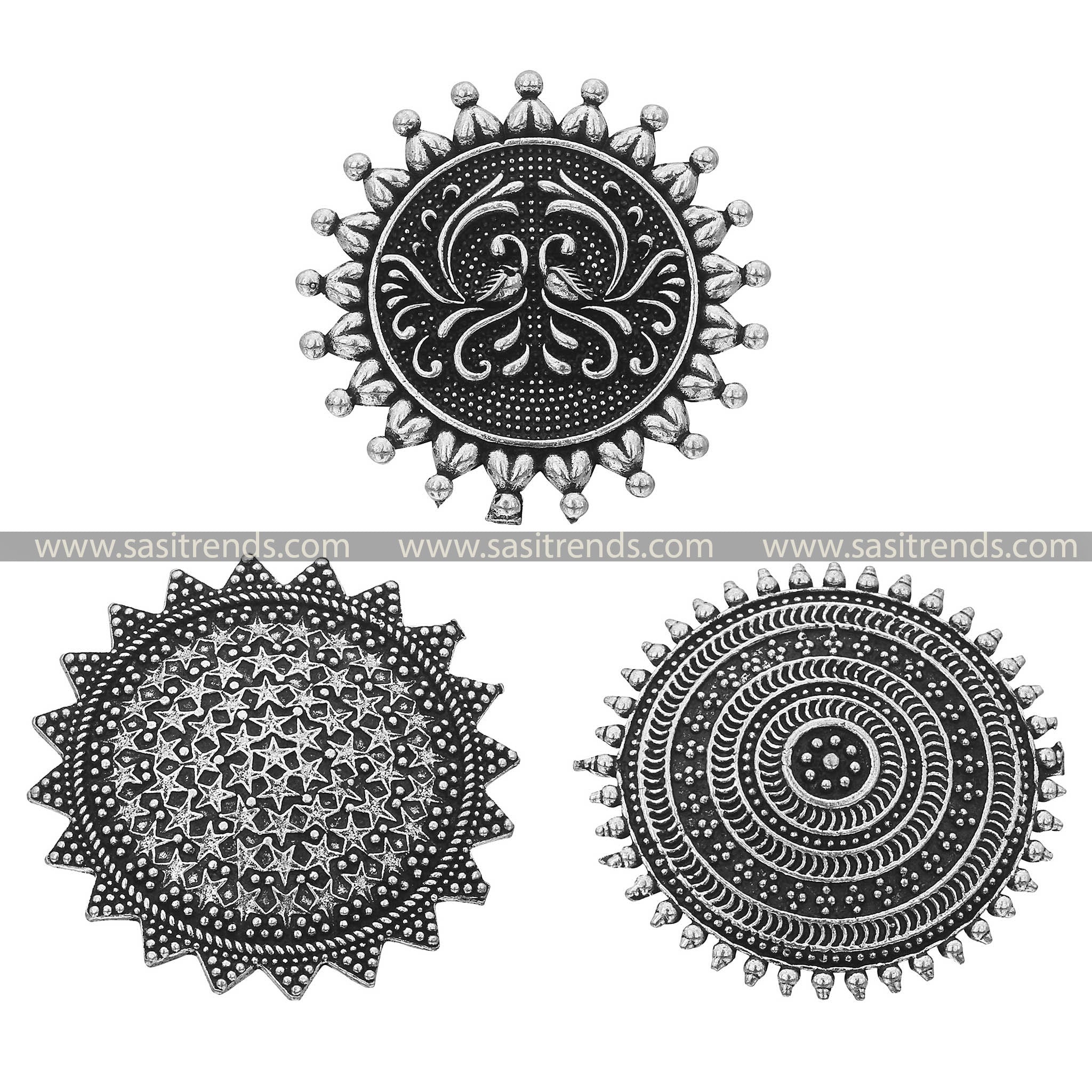 Traditional Paisley Motif Oxidised Silver Stud Earrings 1550D