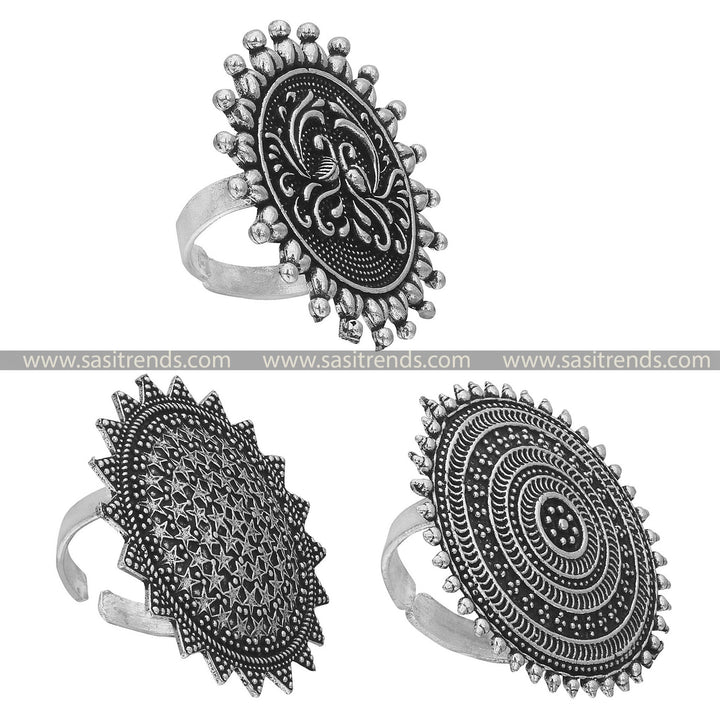 Intricate Starburst Oxidised Silver Earrings with Beaded Edging 1550D