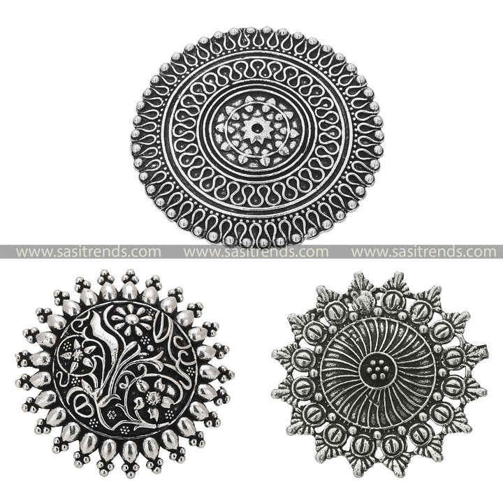 Oxidised Silver Stud Earrings with Concentric Circular Design 1550F