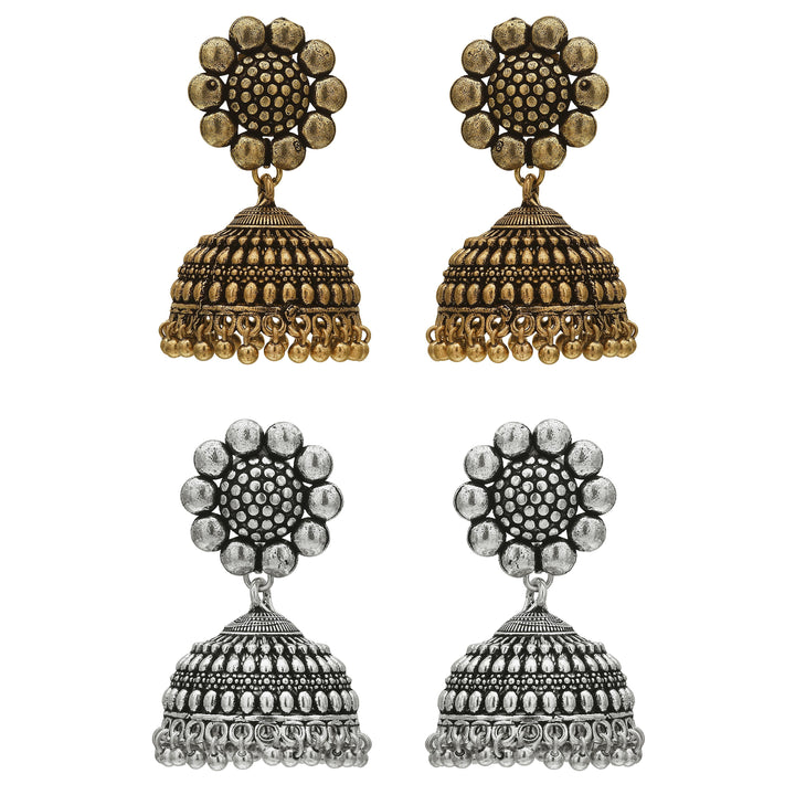 Sasitrends - Elegant Oxidised German Silver Combo Jhumka Earrings Set