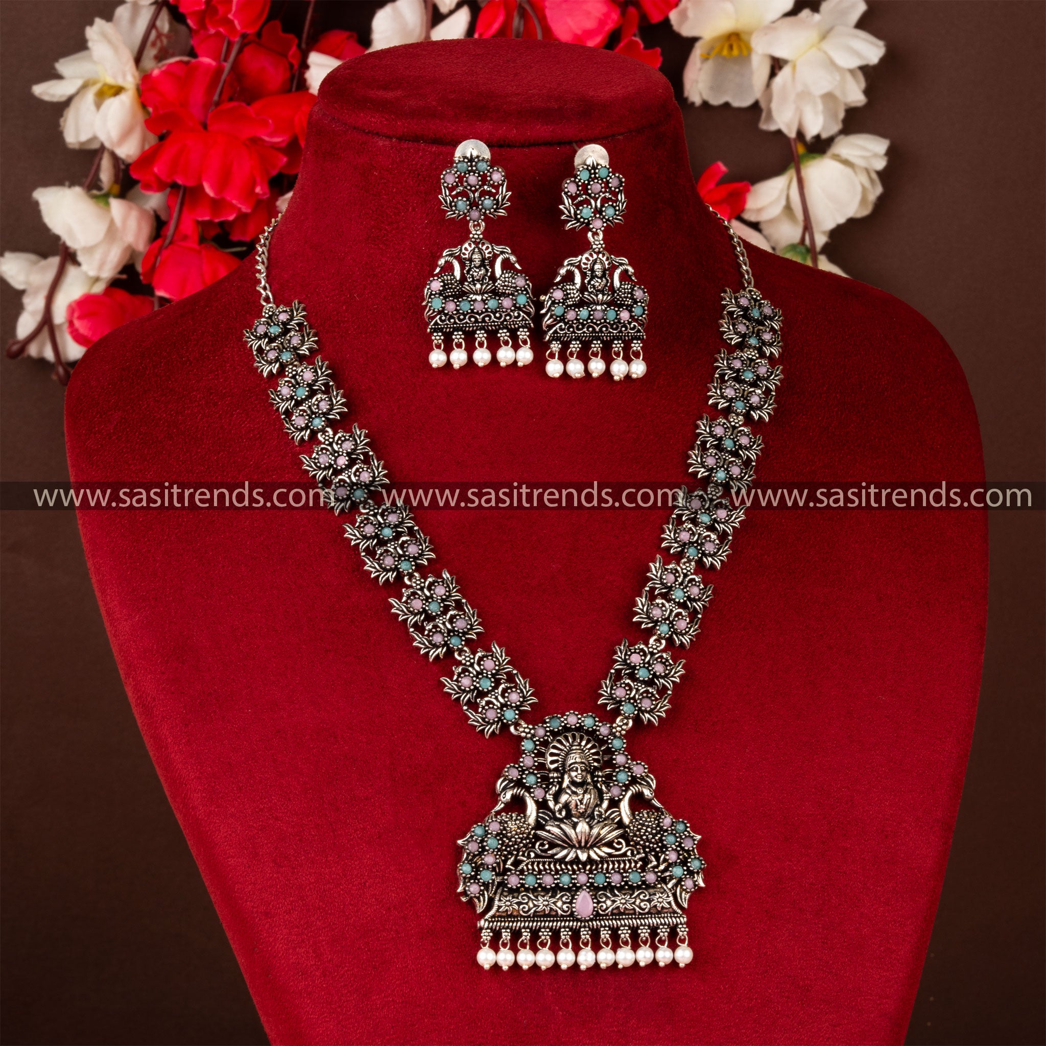 Oxidised German Silver Lakshmi Pattern Jewellery Set