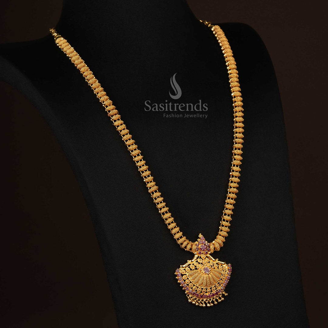 Traditional bridal haram necklace with ruby stones and majestic pendant - Sasitrends