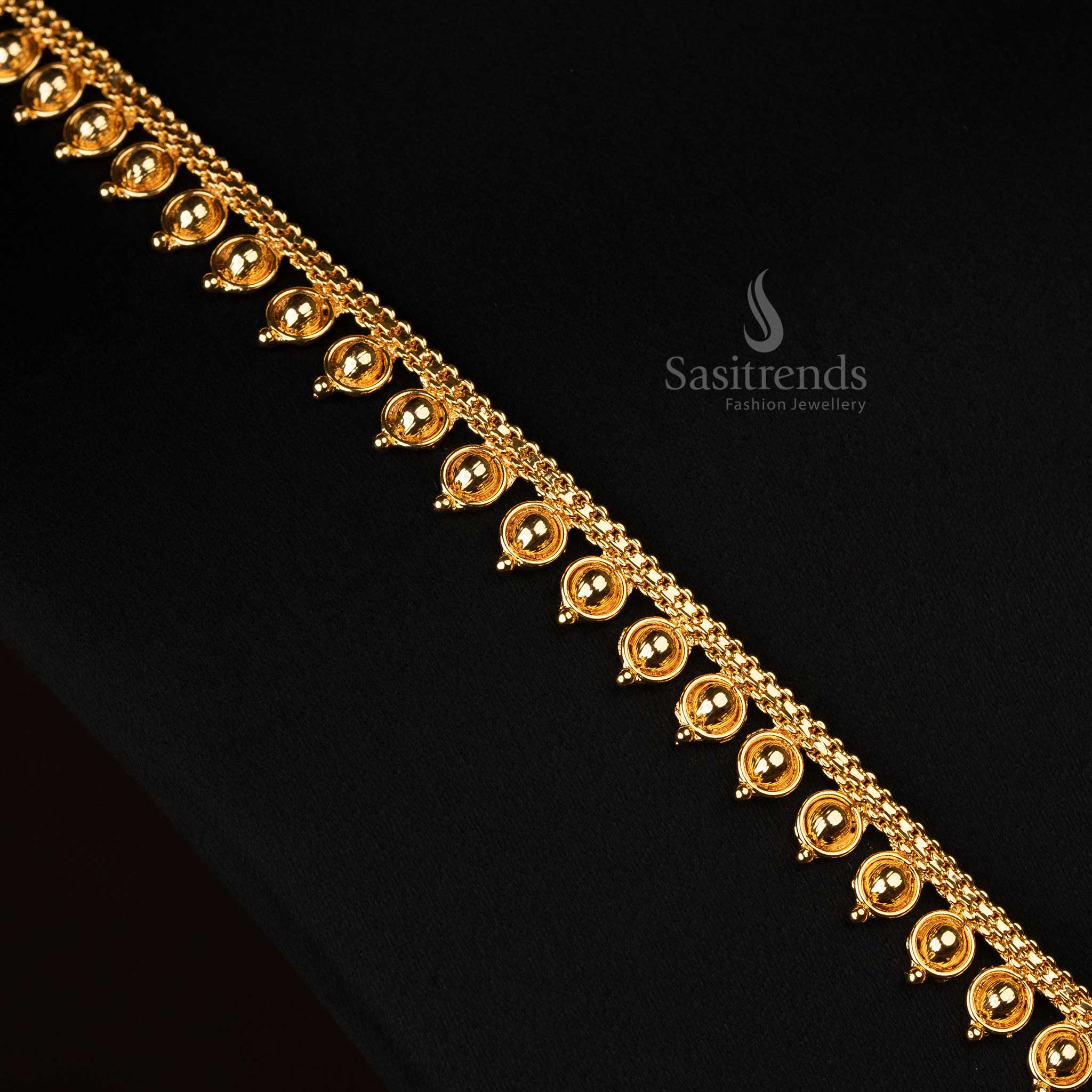 Elegant micro gold-plated long necklace with intricate floral patterns and  AD stones, suitable for special celebrations - Sasitrends