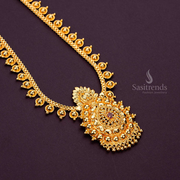 Traditional micro gold plated long necklace with gemstone - Sasitrends