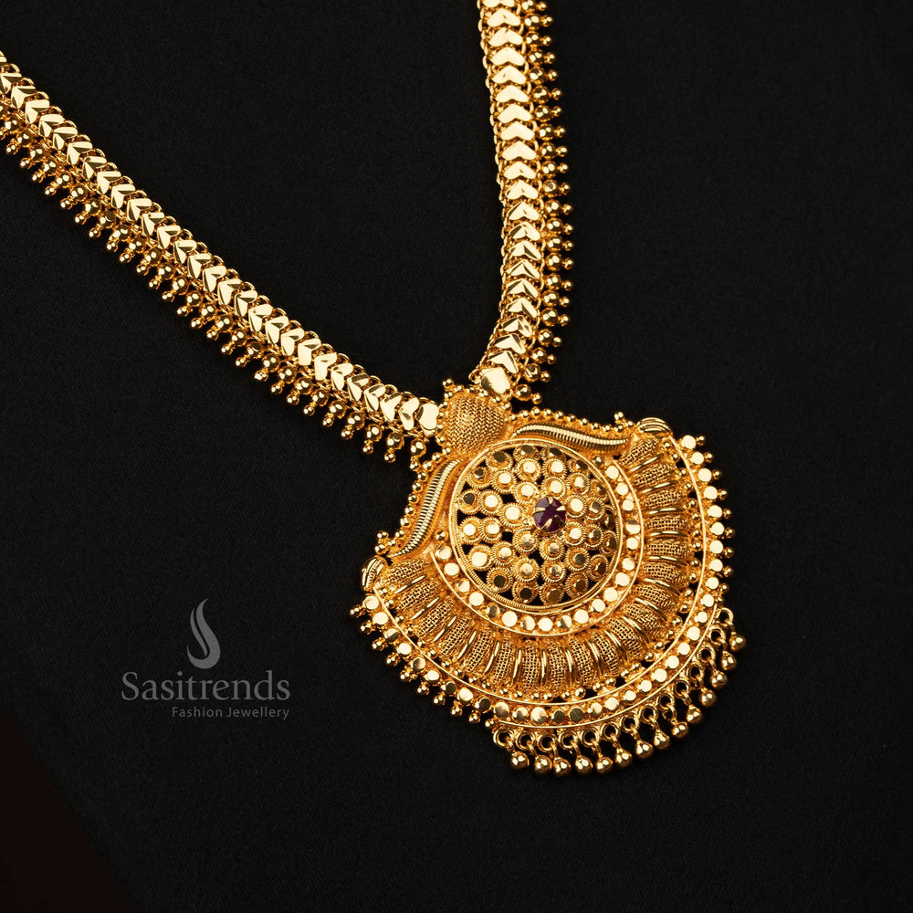 Micro Gold Plated Traditional Necklace with Ruby AD Stone, Featuring Intricate Design - Sasitrends