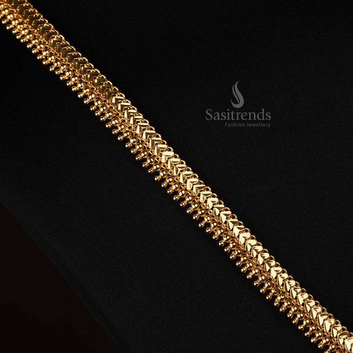 Traditional Elegance Micro Gold Plated Long Necklace with AD Stone – Close-Up View - Sasitrends