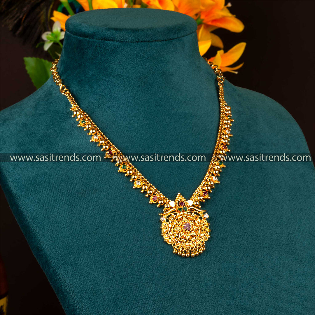 One gram micro gold plated American diamond necklace with intricate design Sasitrends