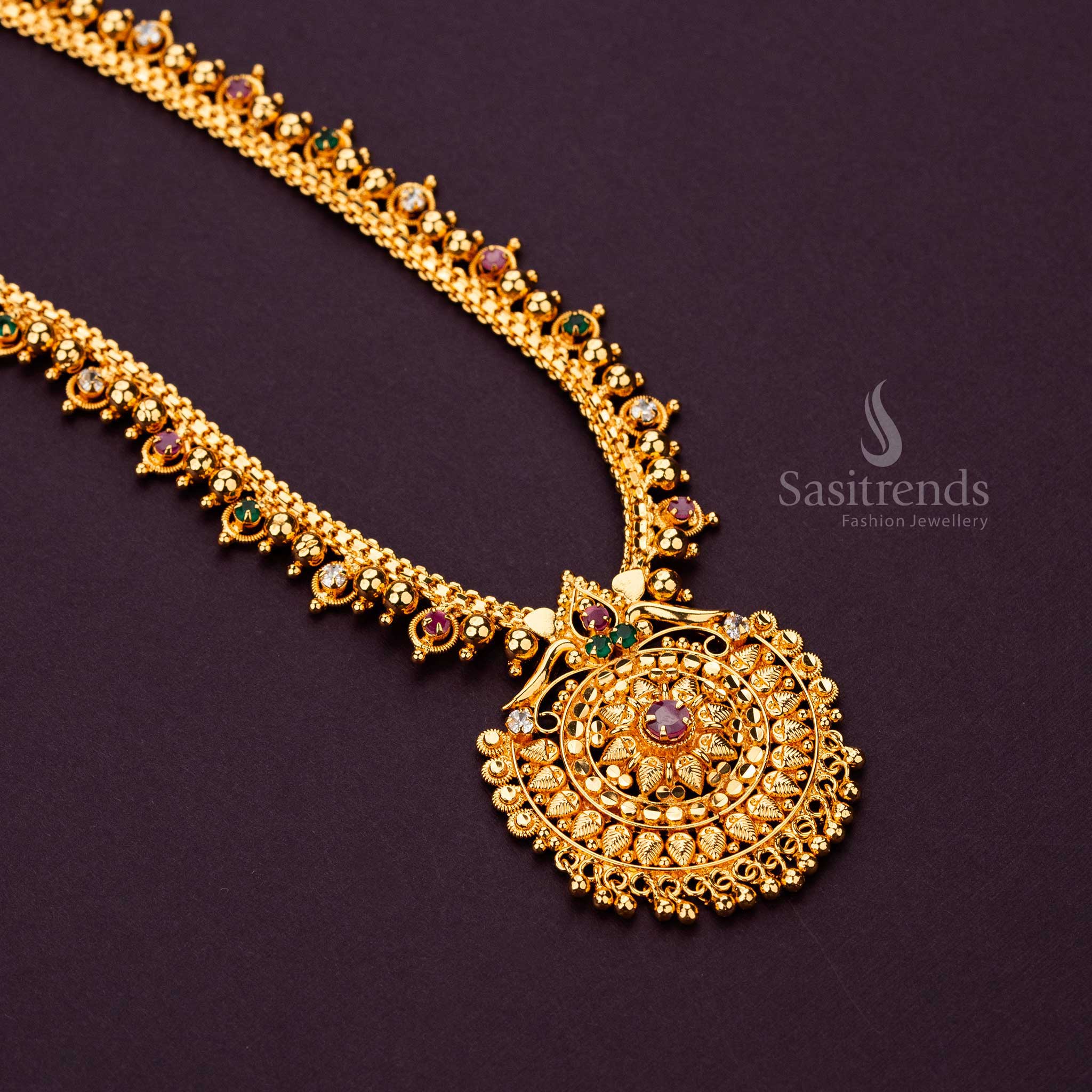 Elegant bridal necklace with layered pendant and vibrant stone accents - Sasitrends