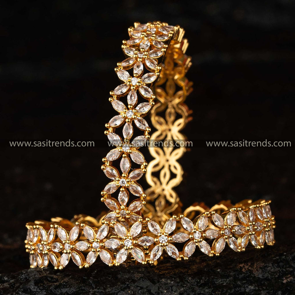 One Year Guaranteed Micro Gold Plated AD Zircon Traditional One Gram Gold Bangles sasitrends