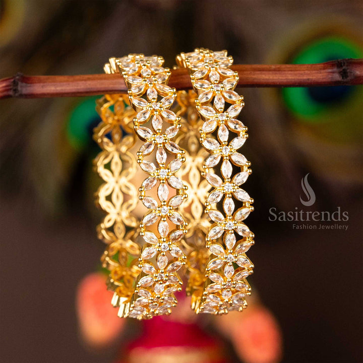 Premium quality micro gold plated bangles adorned with cubic zirconia, giving a stunning gold-like style - Sasitrends