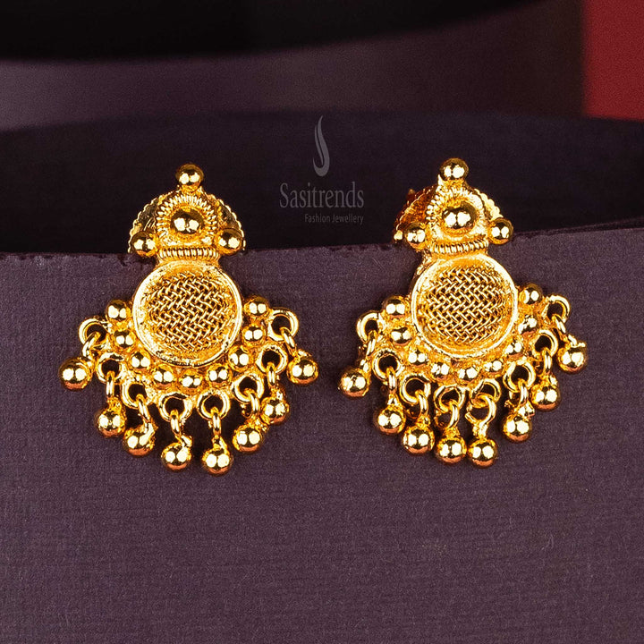 Traditional Elegant Micro Gold-Plated Round Mesh Earrings with Golden Balls - Sasitrends