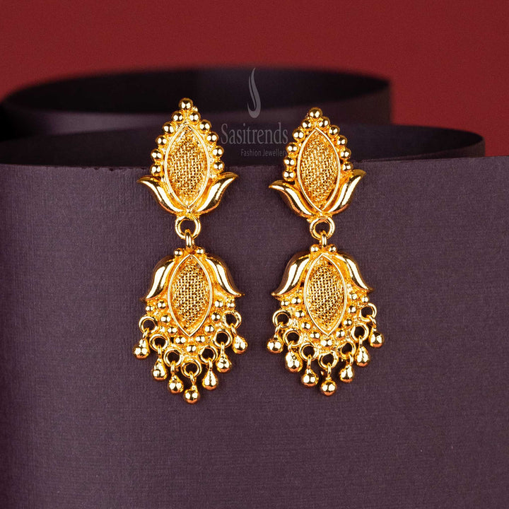 Sasitrends - Leaf Drop Earrings with Golden Balls – Real Gold Look Alike One Gram Micro Gold Plated