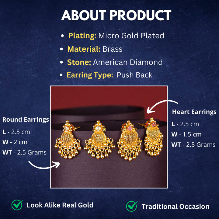 Traditional Guaranteed Micro Gold Plated Combo Earrings Sasitrends Measurement Details