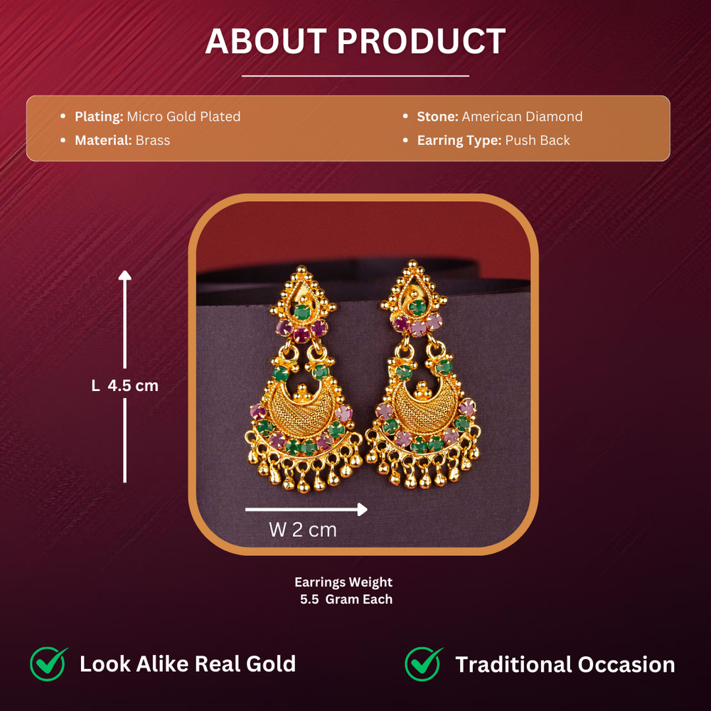 Guaranteed Micro Gold Plated AD Stone Earrings Measurement Details