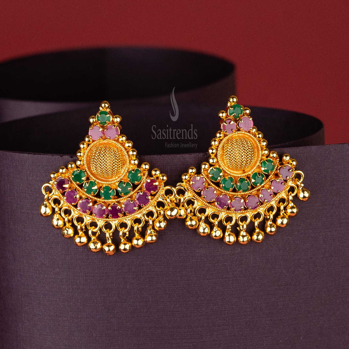 Exquisite Ruby-Green Traditional Earrings with Real Gold Look Alike Finish