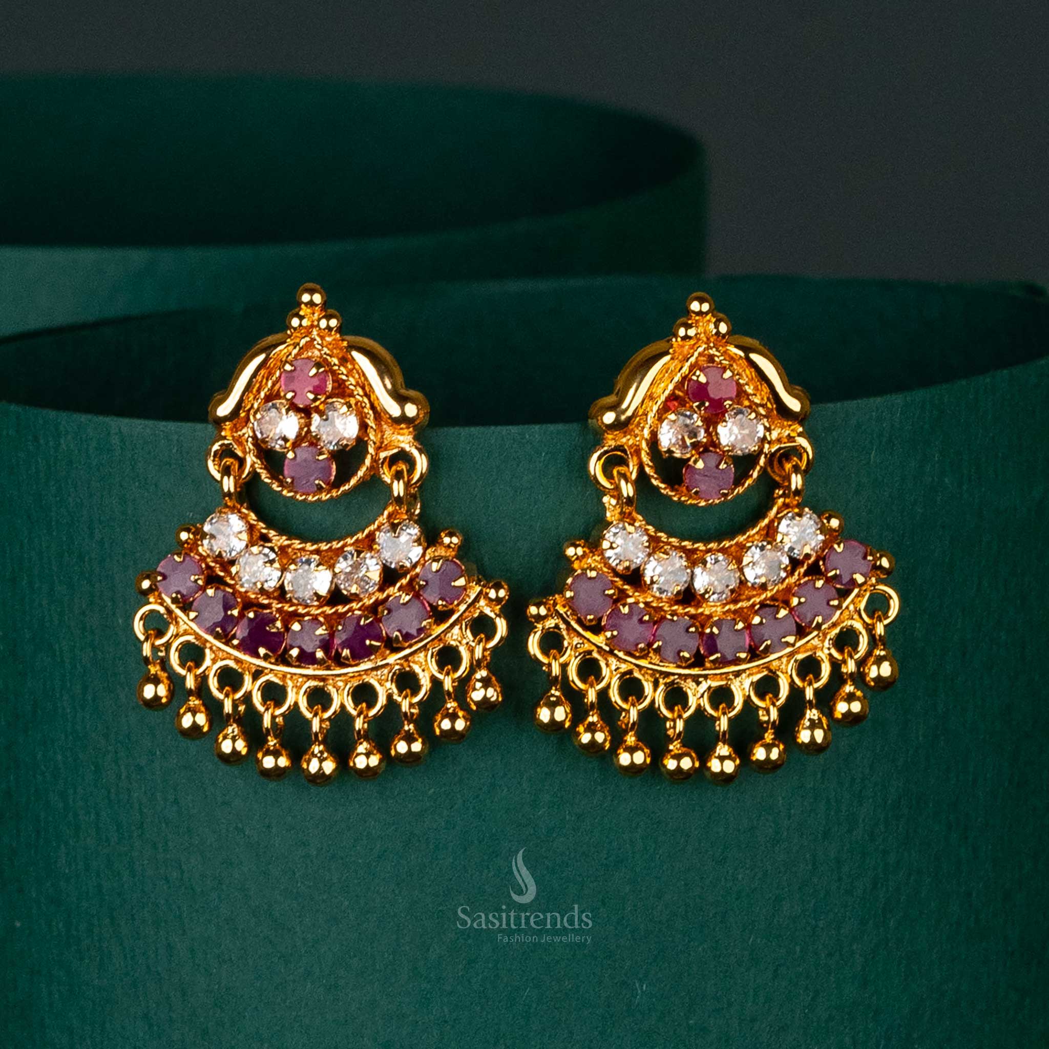 Traditional Micro Gold Plated White Ruby Push back Earrings - Sasitrends