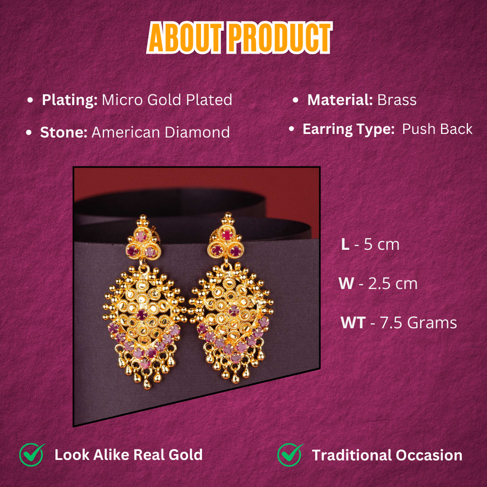 Guaranteed Micro Gold Plated Ruby Stone Studded Earrings Measurement Sastrends