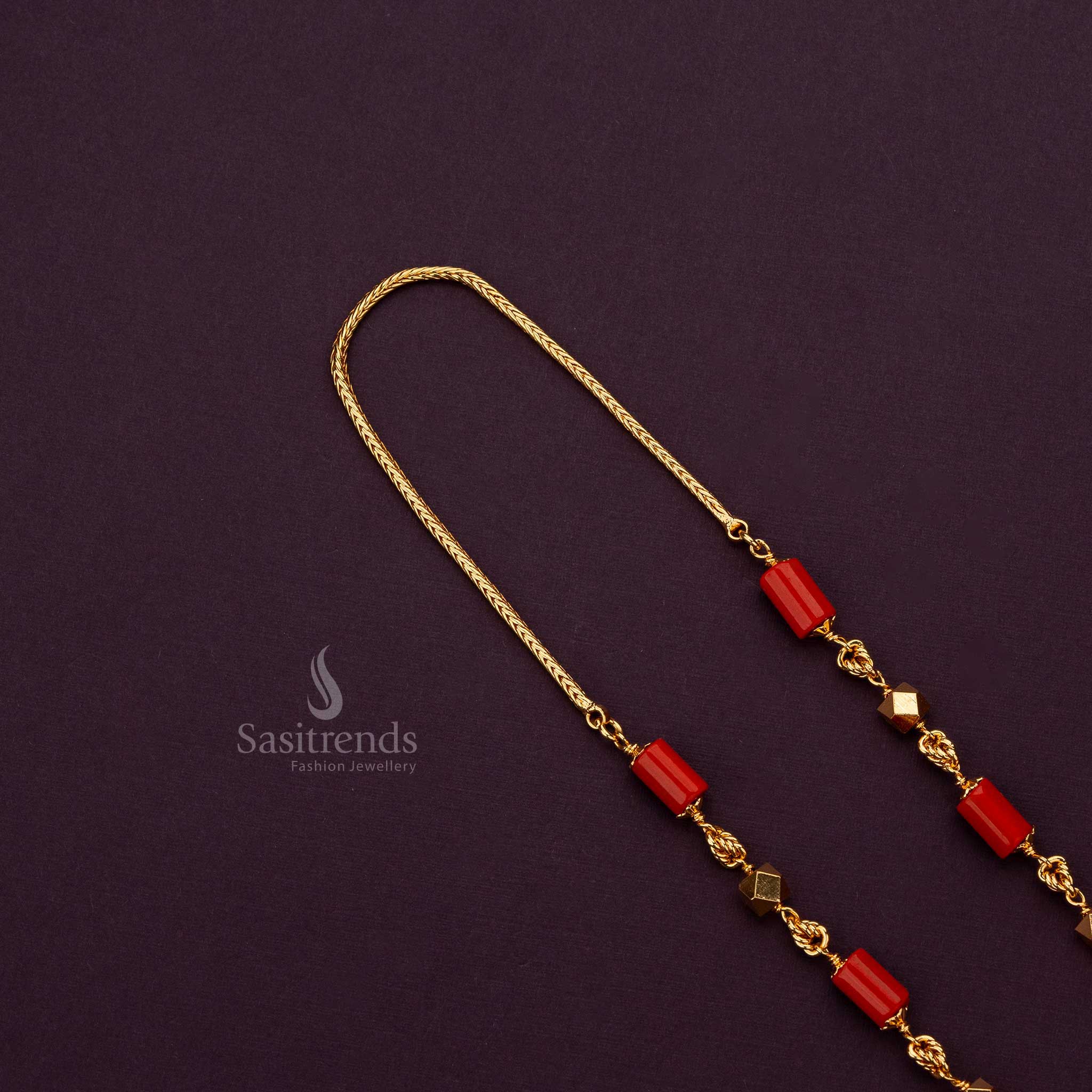 One gram micro gold plated chain with red diamond and cylindrical patterns for weddings - Sasitrends