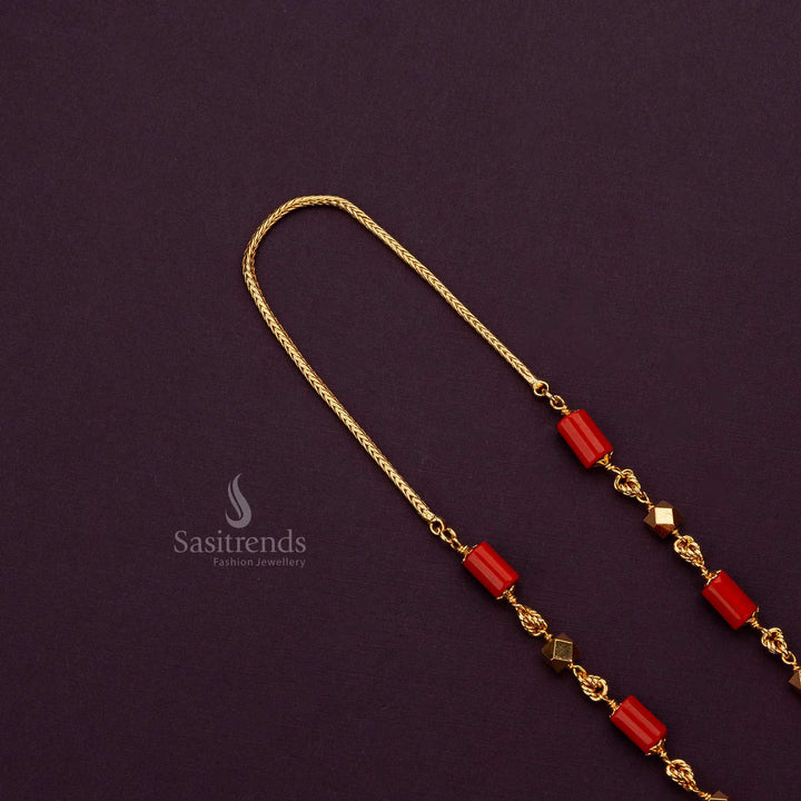 One gram micro gold plated chain with red diamond and cylindrical patterns for weddings - Sasitrends