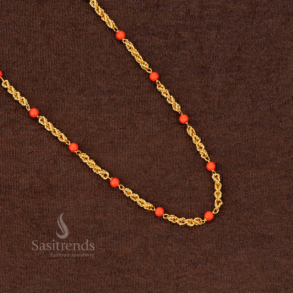 Coral bead rope chain necklace with a traditional handcrafted design and gold finish – Sasitrends