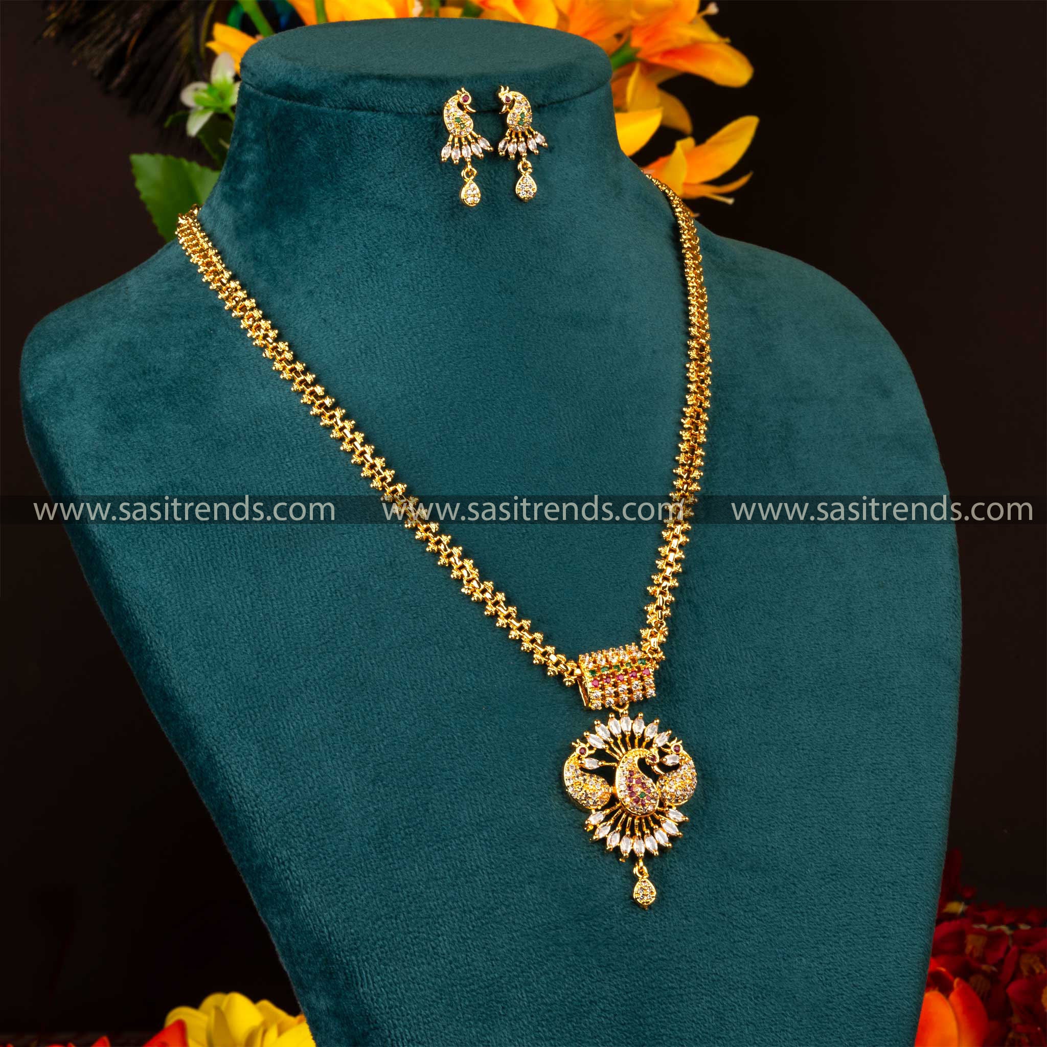 Dazzling Peacock Pendant Gajiri Chain - Micro Gold Plated with AD Stones - Perfect for Festive and Wedding 