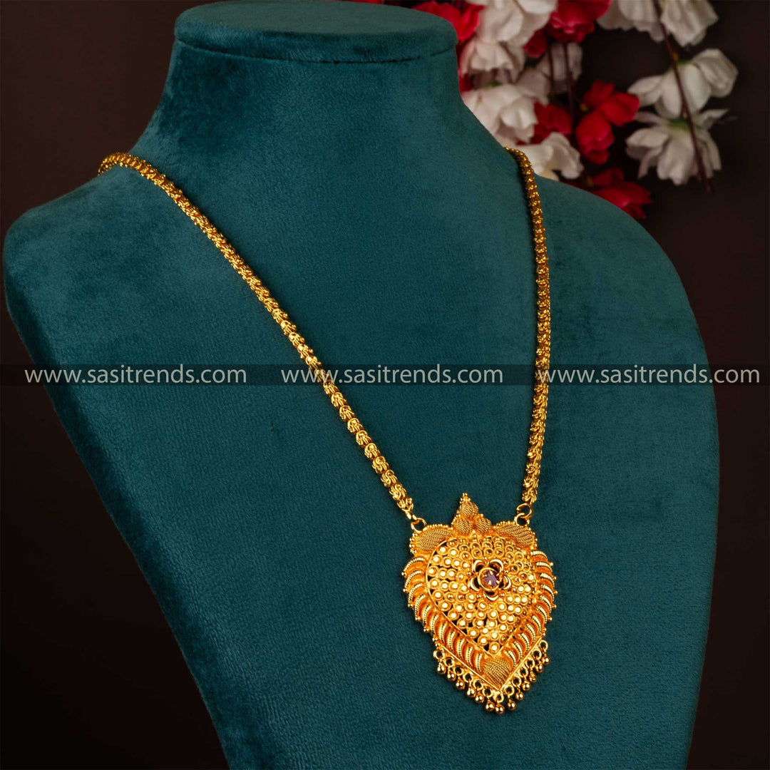 One gram micro gold plated Dasavatharam pendant chain necklace in ruby color