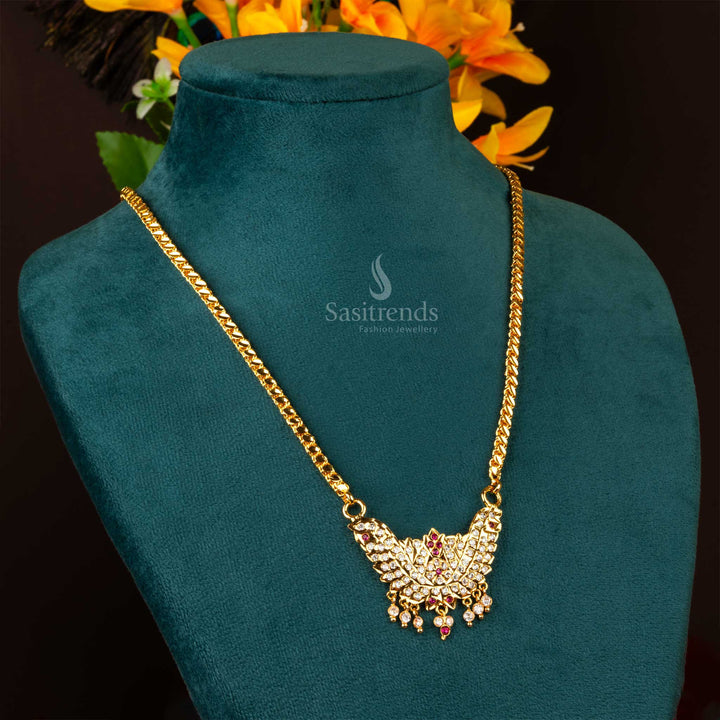 One Gram Micro Gold Plated Eye Pattern Chain with Floral Impon Dollar Necklace - Sasitrends