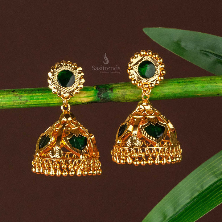 Kerala One Gram Micro Gold Plated Green 4 Katta Palakka Earrings Sasitrends