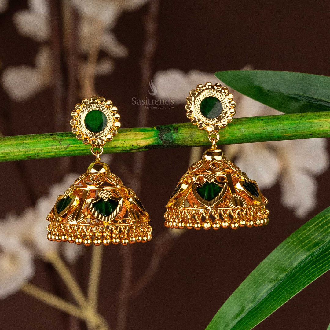 Traditional one gram micro gold plated kerala style jhumka earrings sasitrends