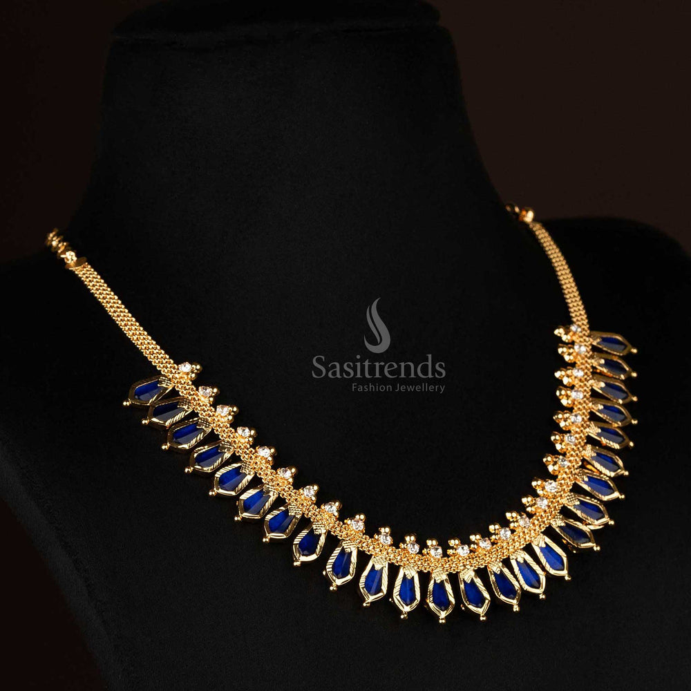 Kerala Nagapadam necklace featuring blue stones and gold plated finish - Sasitrends