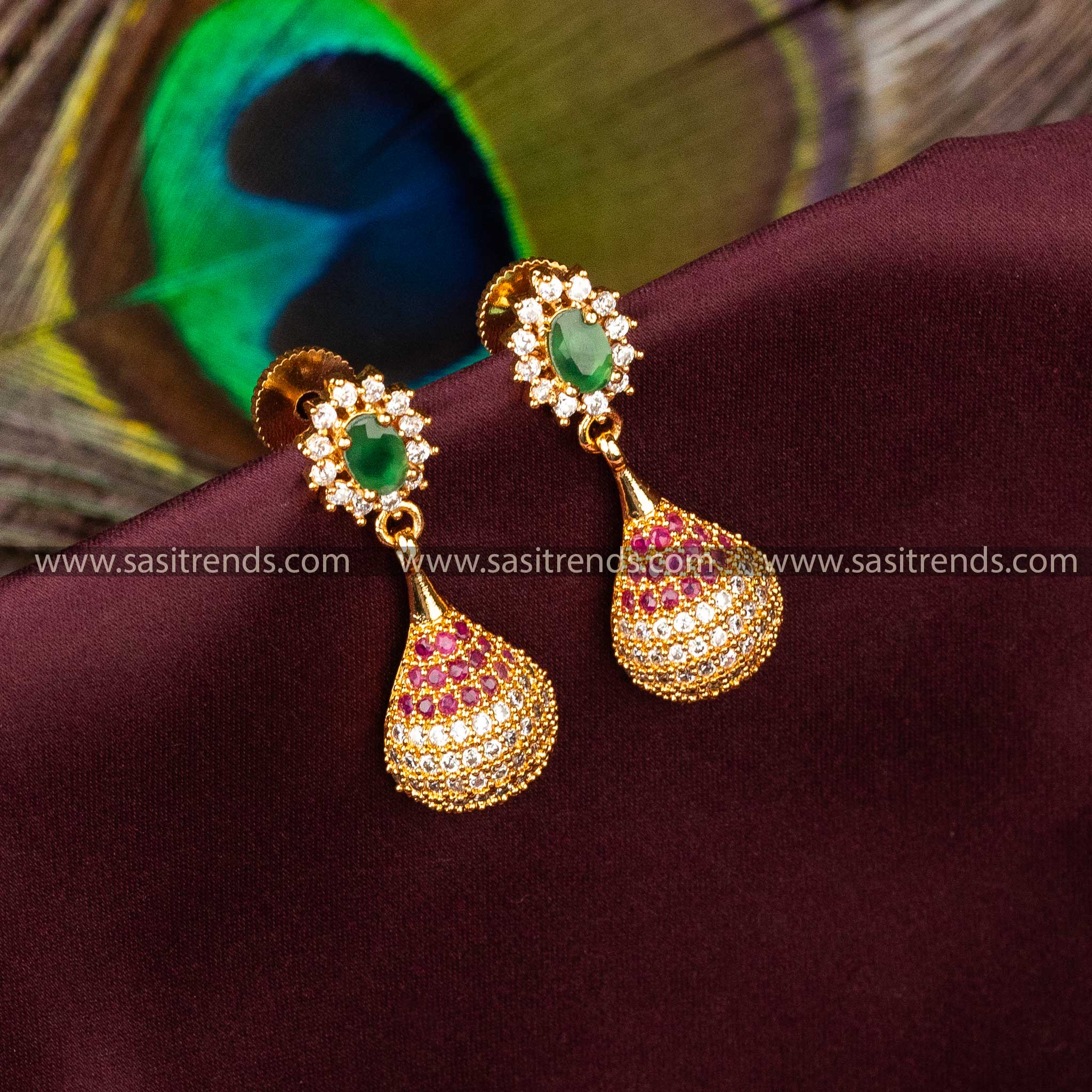 Traditional Guaranteed Micro Gold Plated Multi AD Stone Studded Dangler Designer Earrings Online Shopping