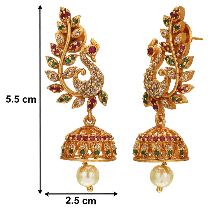 Striking matte gold earrings with a captivating peacock design, reflecting rich cultural heritage and artisanal finesse - Sasitrends