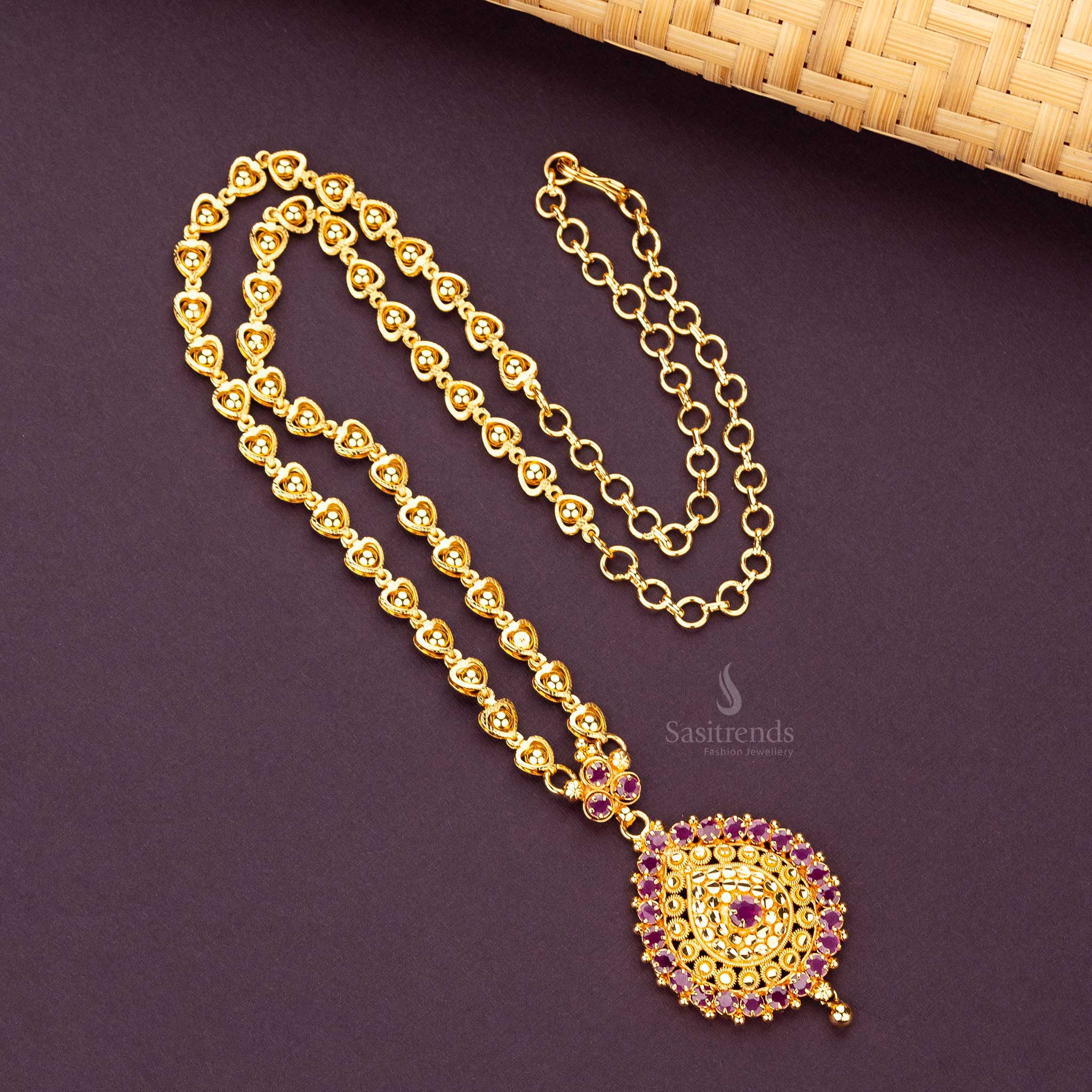 Guaranteed Traditional Micro Gold Plated Ruby AD Stone Pearl Necklace Sasitrends