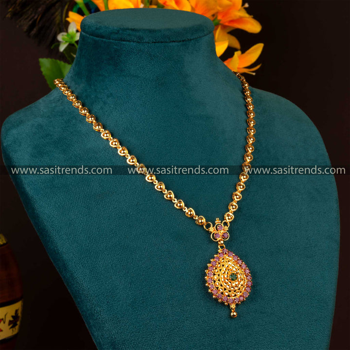 Guaranteed Traditional Micro Gold Plated Ruby Green Stone Pearl Necklace Sasitrends Online Shopping