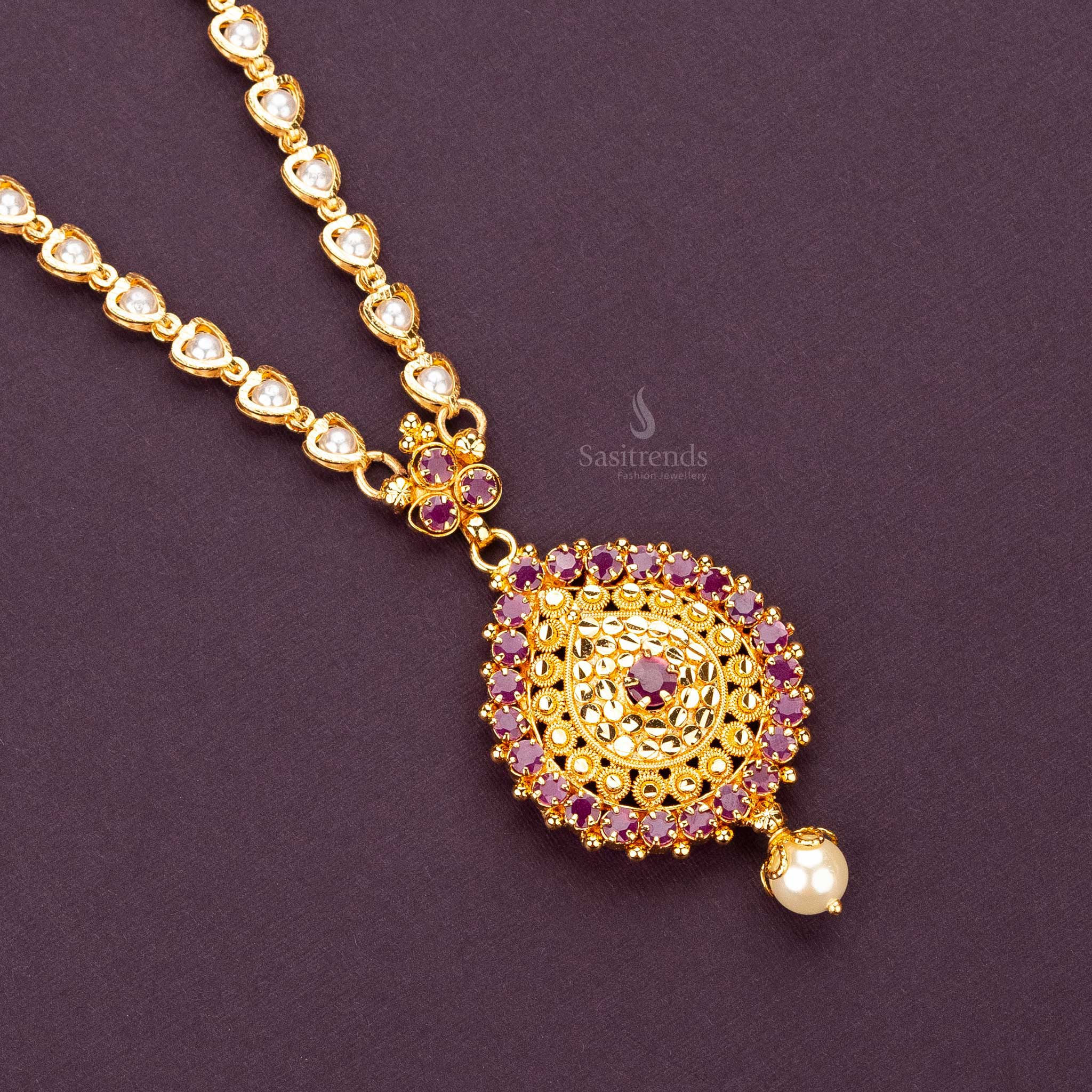 Traditional Guaranteed One Gram Gold Plated Ruby AD Necklace Sasitrends Online