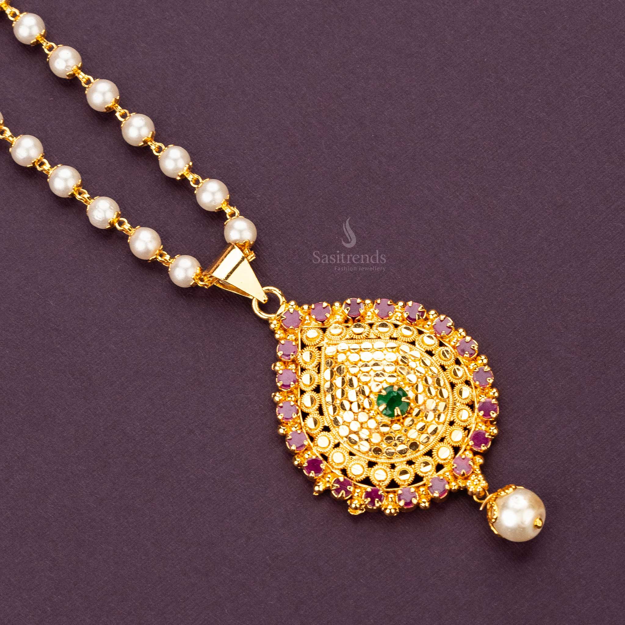 Traditional Guaranteed One Gram Micro Gold Plated Pearl Ball Necklace Sasitrends