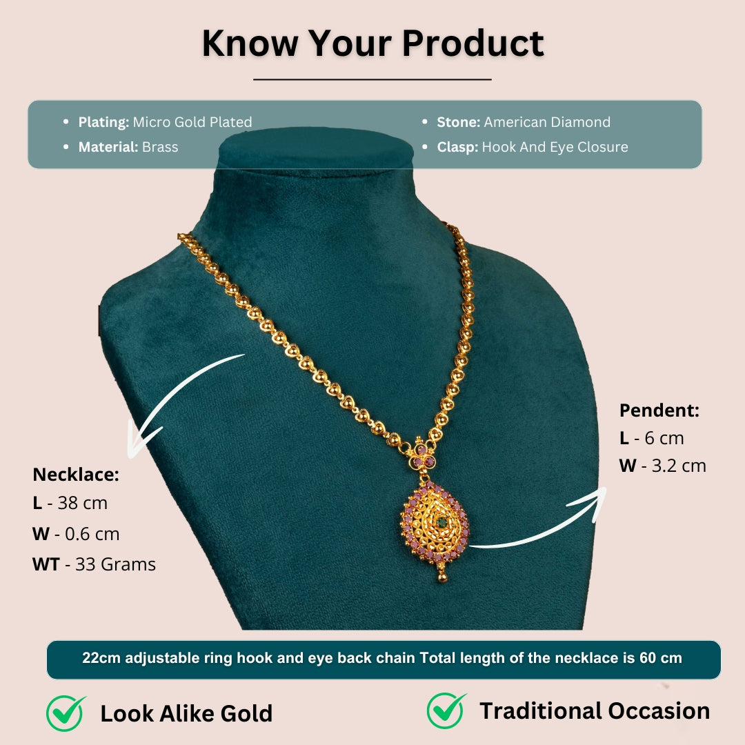 Micro gold plated american diamond necklace measurement image - Sasitrends